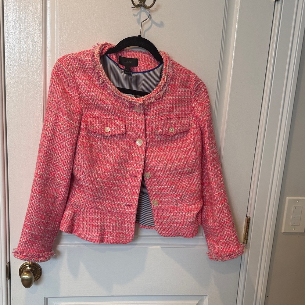 J. Crew Pink Tweed Blazer with Fringe